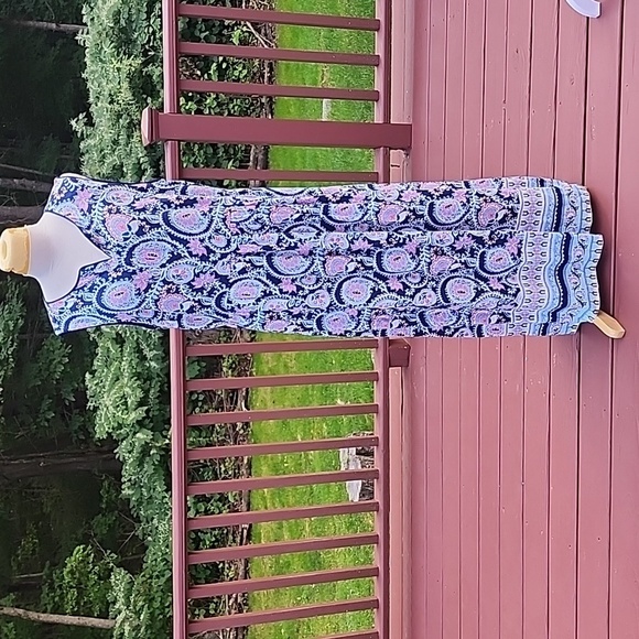 Talbots SZ 16, blue/pink multi print maxi dress. - Picture 1 of 9